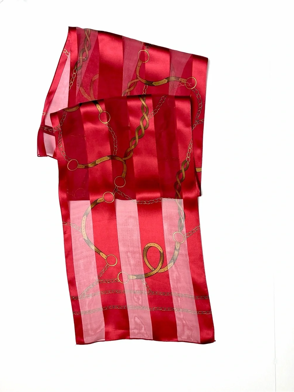 ECHO Silk Scarf Red Burgundy Equestrian Belt Chain Print Chiffon Satin